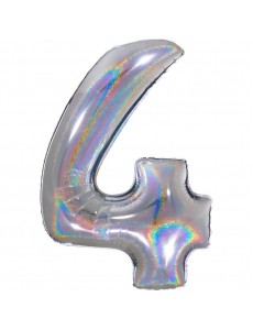 Balão Número 4 Prateado Holográfico